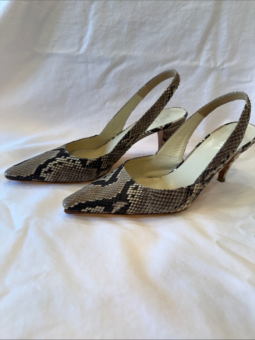 Prada Beige and Brown Snakeskin Slingback Pointed Pumps - Picture 3 of 6